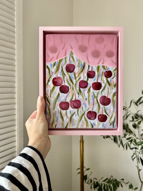 Serenitas no.06 | Czereśnie | Obraz olejny 24x18 w różowej ramie