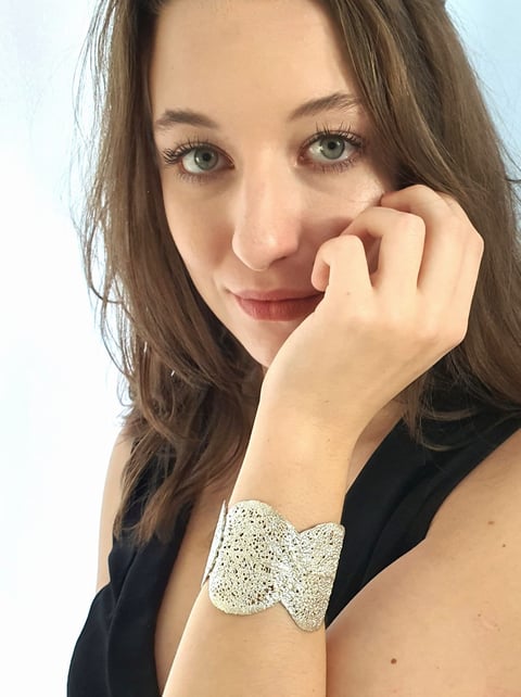 Bransoletka srebrna - Liść L1 biały