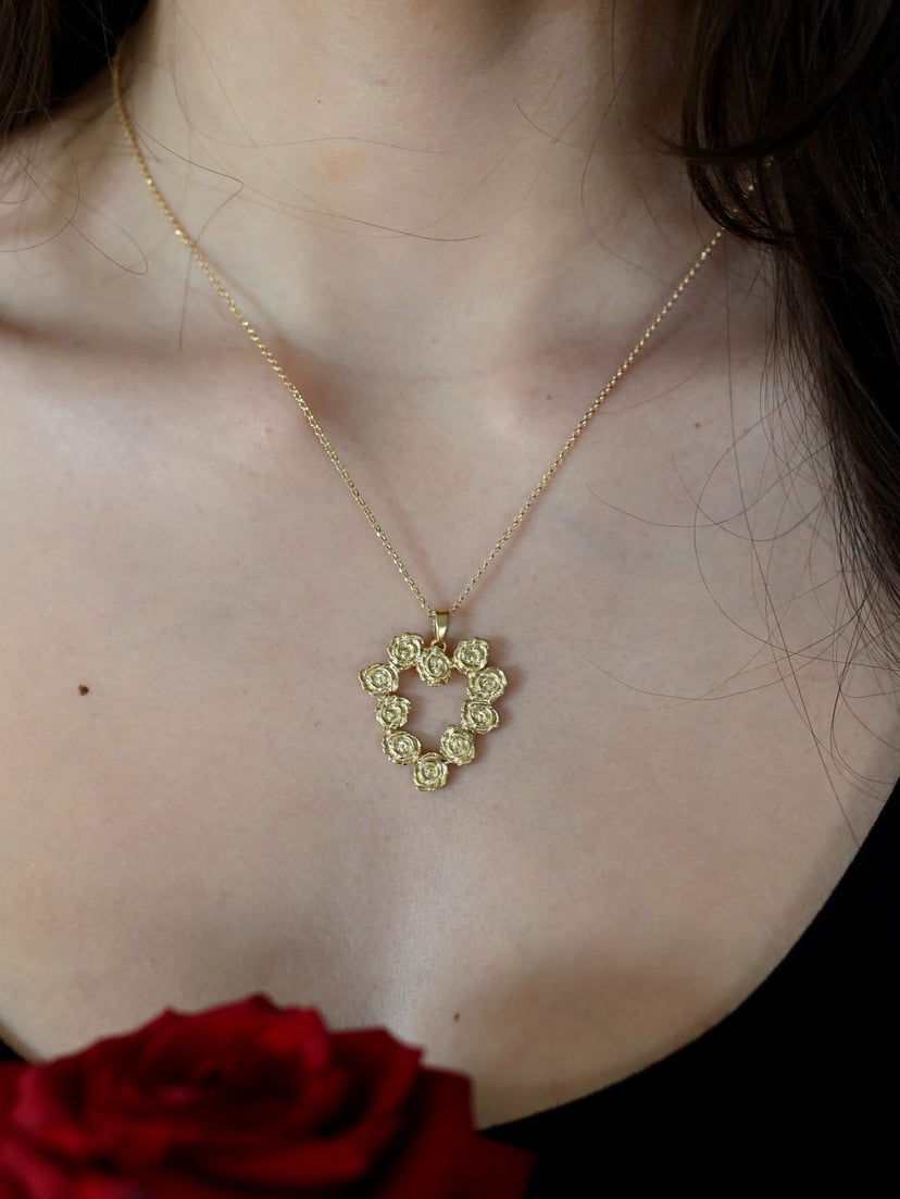 Zawieszka serce z różyczkami pozłocone - biżuteria na walentynki