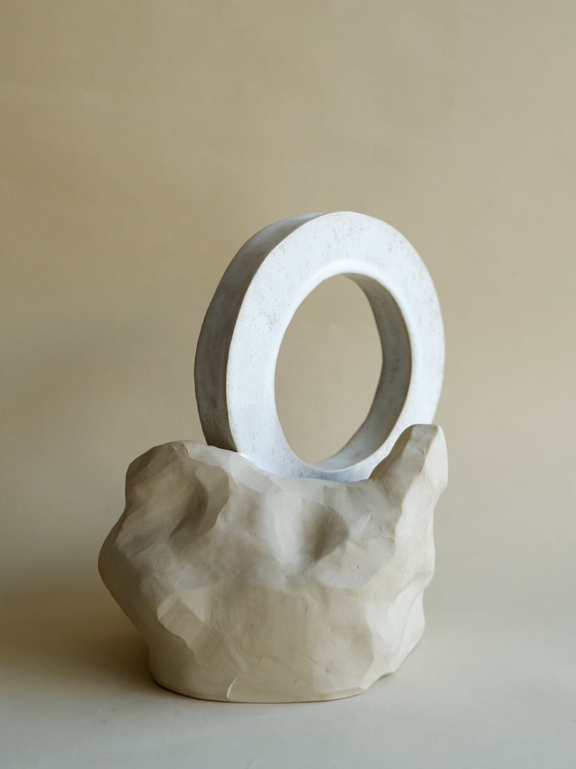 The Gems- Sculptural Vase 08 - wazon ceramiczny z kolekcji The Gems collection. Hand built of beautiful beige stoneware. This vase can be part of your home art