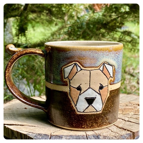 Kubek ceramiczny z psem z pieskiem handmade rękodzieło - Amstaff