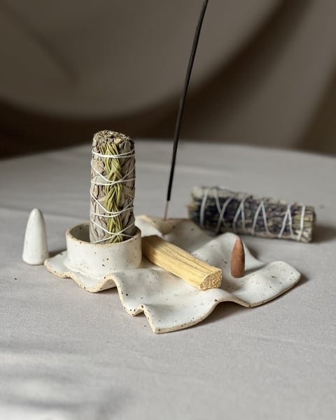 Ceramiczny zestaw na Kadzidło / Szałwię/ Palo Santo - biały