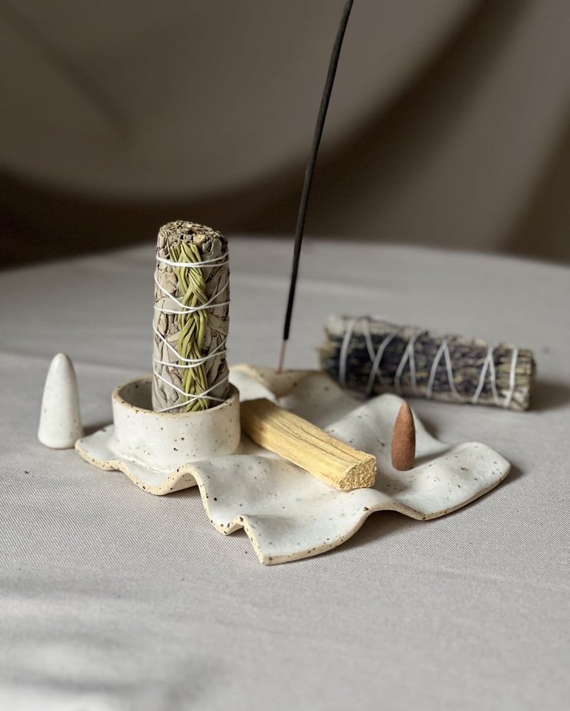 Ceramiczny zestaw na Kadzidło / Szałwię/ Palo Santo - biały
