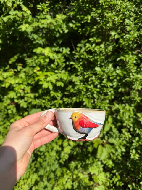 Filiżanka ptaszek - morska - ceramiczna filiżanka z ptasim motywem