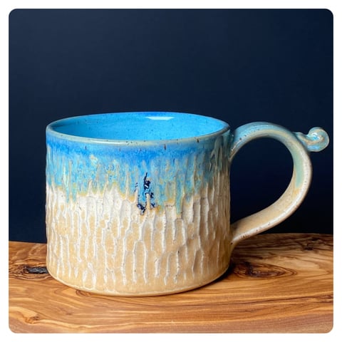 Kubek 350 ml Kora - piaskowy, błękitny - rękodzieło handmade