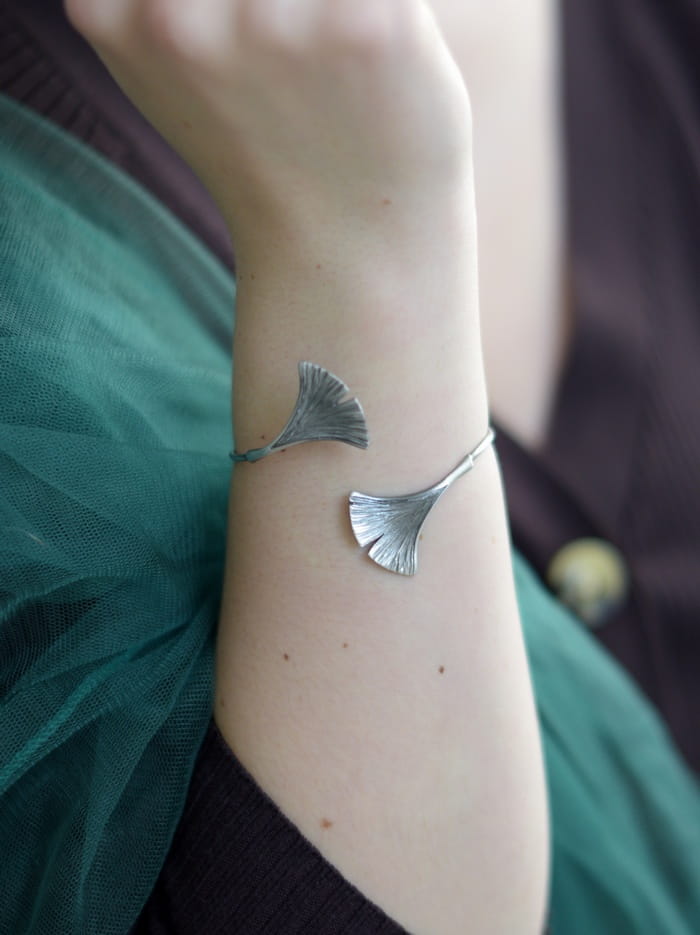 Bransoletka srebrna - Ginko I szara