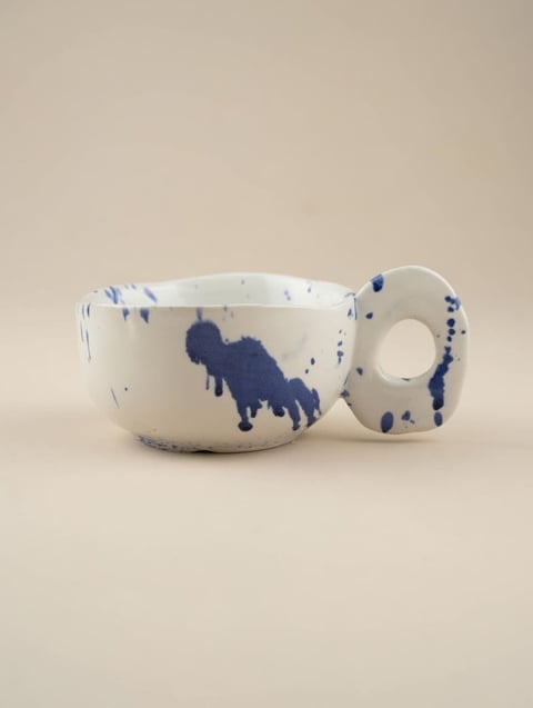Kubek ceramiczny handmade - Kobaltowty deszcz