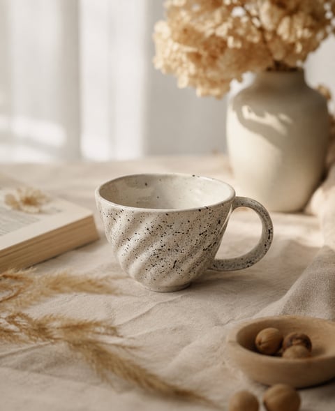 Kubek ceramiczny handmade - Czarne Fale