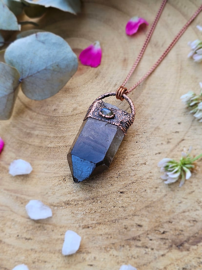 Amulet miedziany "Wiedźmiński Sopel" - Kwarc Dymny