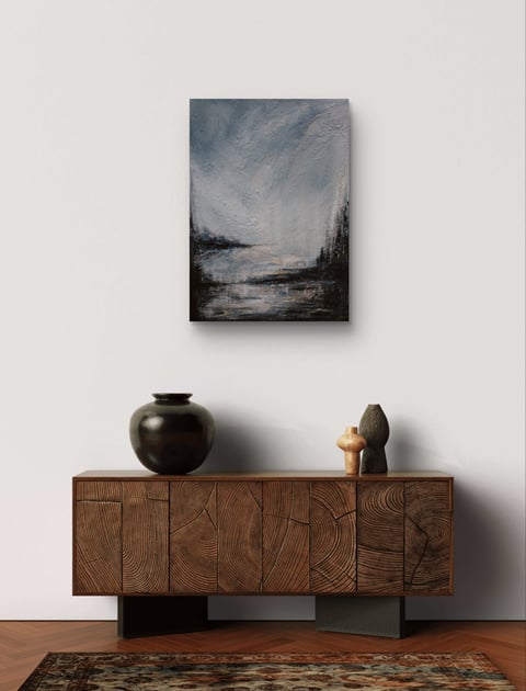 Obraz strukturalny "Srebrzysty oddech nocy" pejzaż abstrakcyjny 50x70 cm