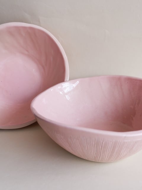 Bowl with Carved Lines 01, Pink - miska z kamionki
