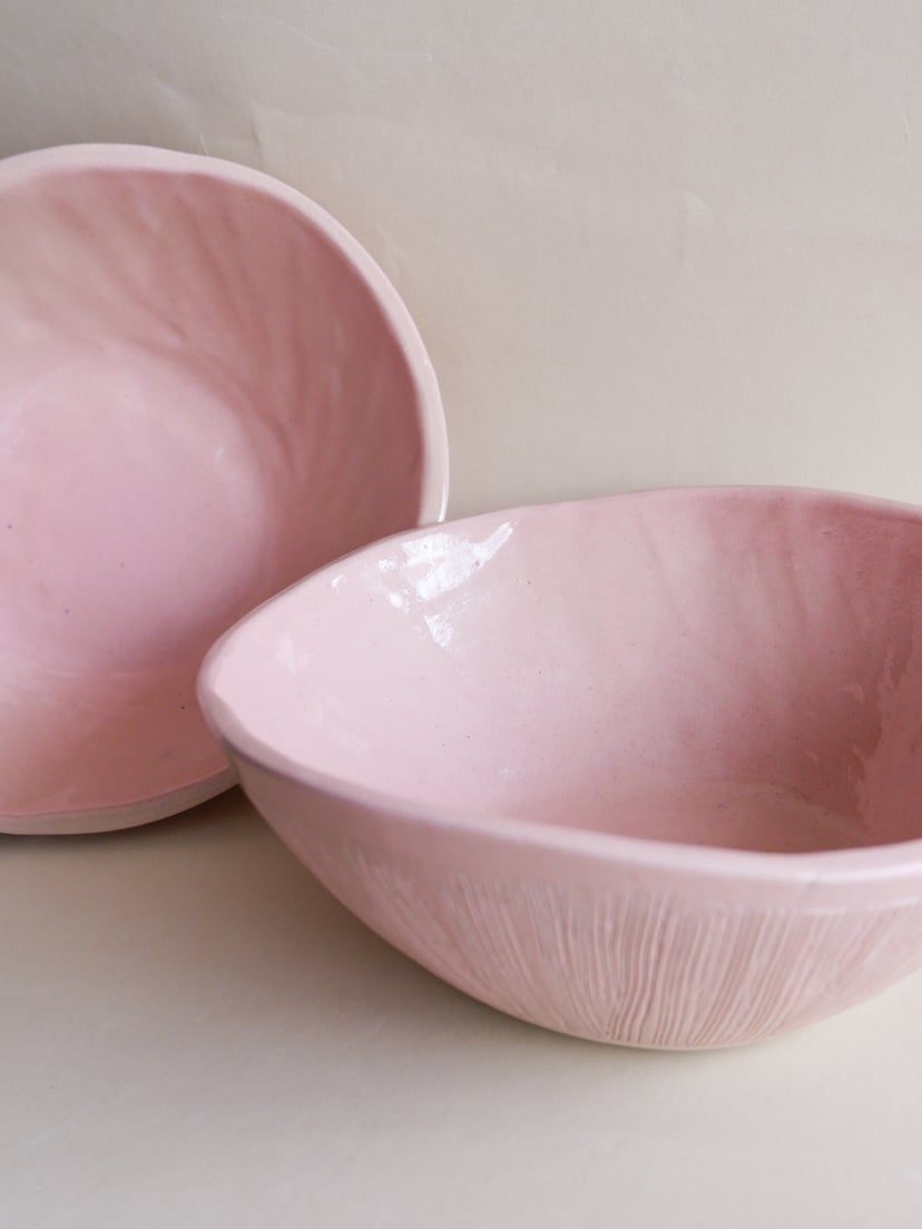 Bowl with Carved Lines 01, Pink - miska z kamionki