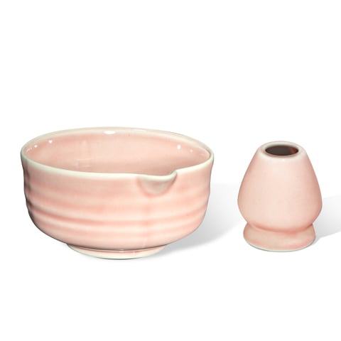 Zestaw miseczka do matchy i naoshi; wzór FALA, kolor Róż