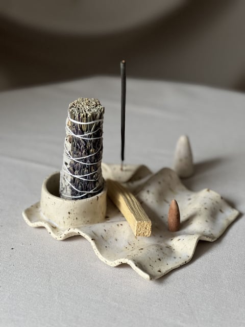 Ceramiczny zestaw na Kadzidło / Szałwię/ Palo Santo - beżowy