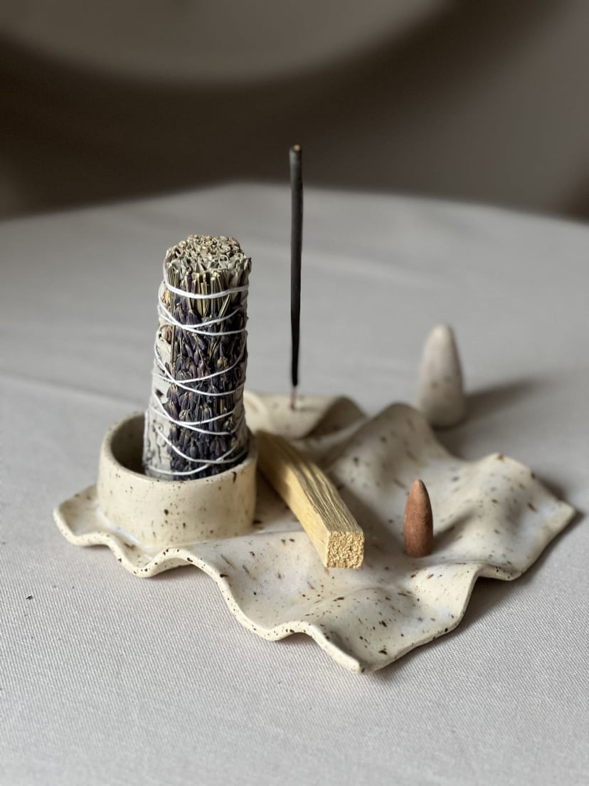Ceramiczny zestaw na Kadzidło / Szałwię/ Palo Santo - beżowy
