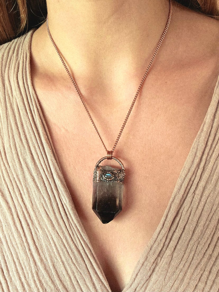 Amulet miedziany "Wiedźmiński Sopel" - Kwarc Dymny
