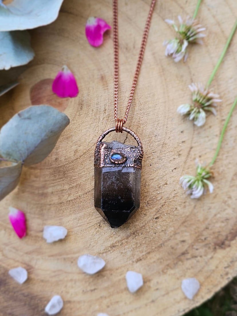 Amulet miedziany "Wiedźmiński Sopel" - Kwarc Dymny