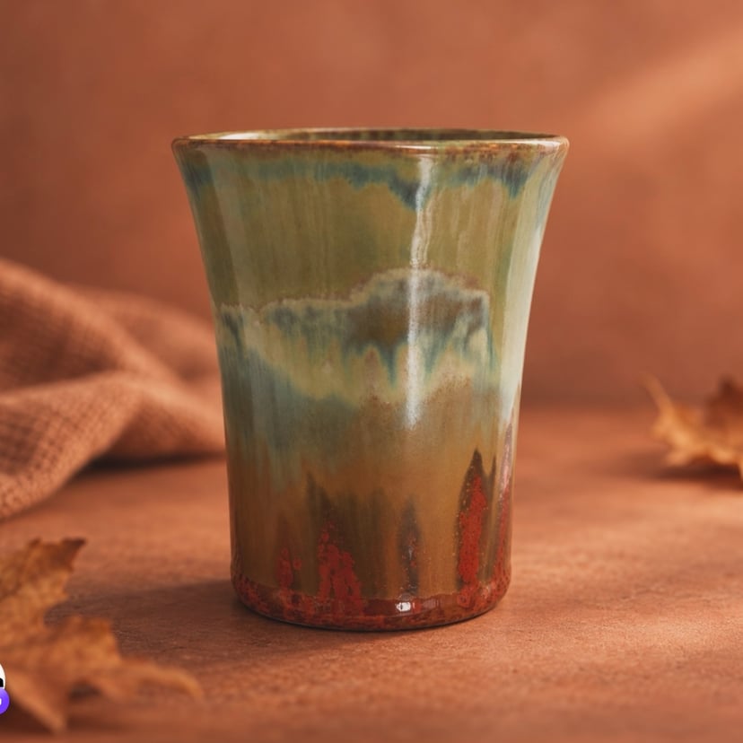 Kubek ceramiczny handmade bez ucha „Jesienny Pejzaż” – 300 ml