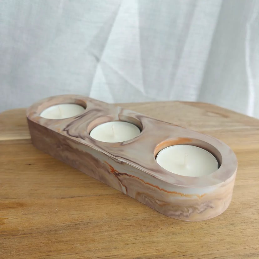 Świecznik tealights potrójny - brązowy marmur
