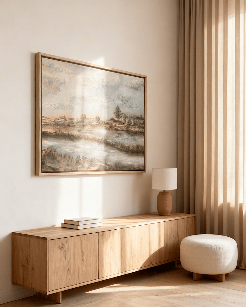Duży pejzaż strukturalny „W poszukiwaniu ciszy” 80x120 cm pastelowe kolory