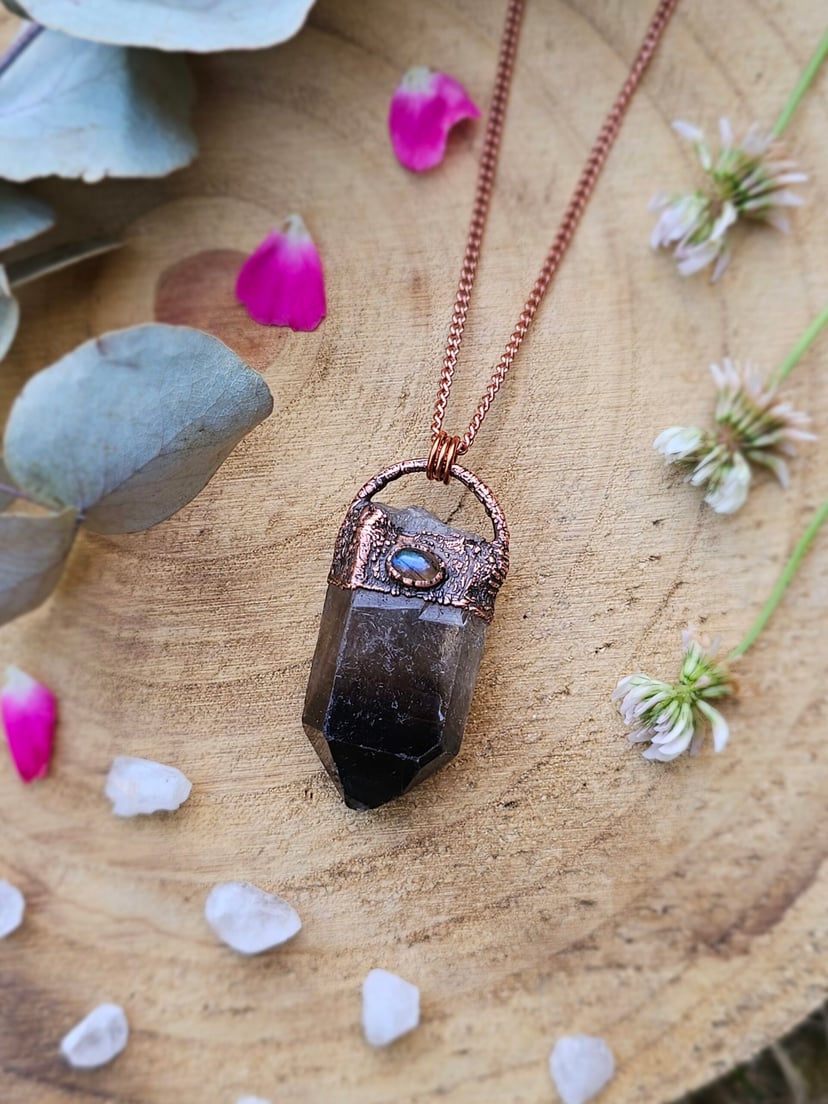 Amulet miedziany "Wiedźmiński Sopel" - Kwarc Dymny