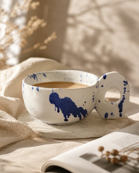 Kubek ceramiczny handmade - Kobaltowta ekspresja