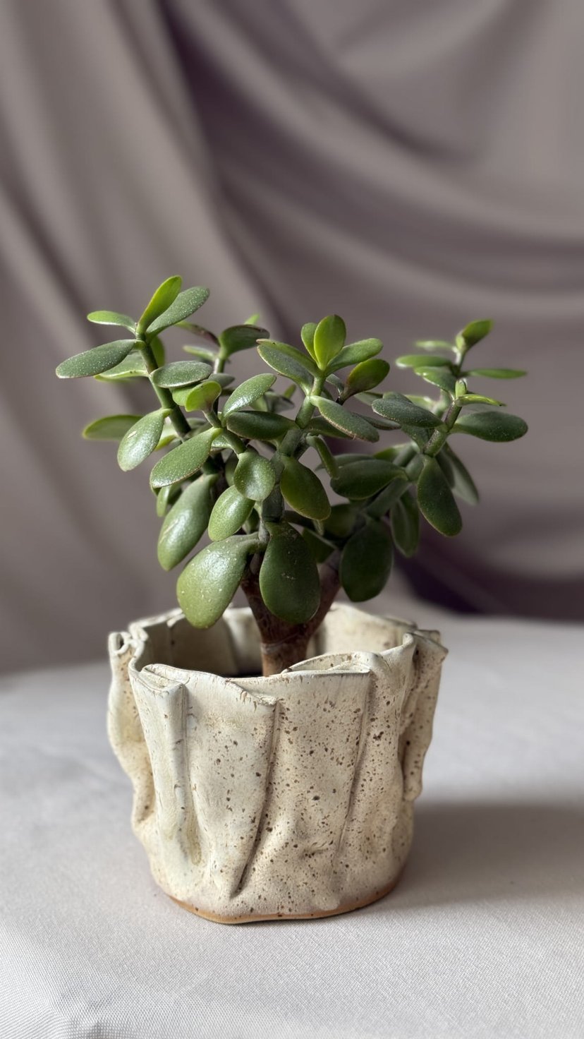 Osłonka ceramiczna Falowana - beżowa 12 cm – ceramika handmade na doniczkę