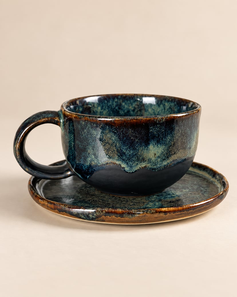 Filiżanka ceramiczna handmade ze spodkiem „Nocna Głębia”