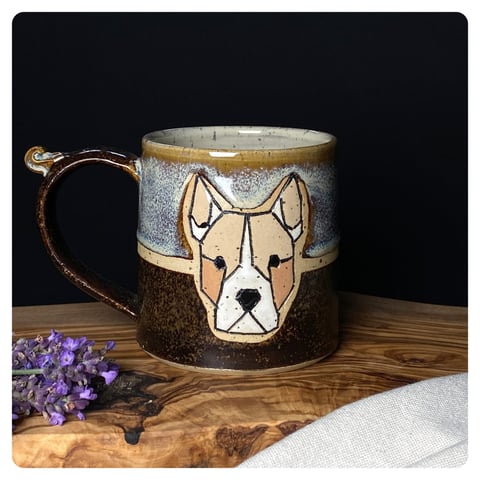 Kubek ceramiczny z psem handmade rękodzieło - Amstaff