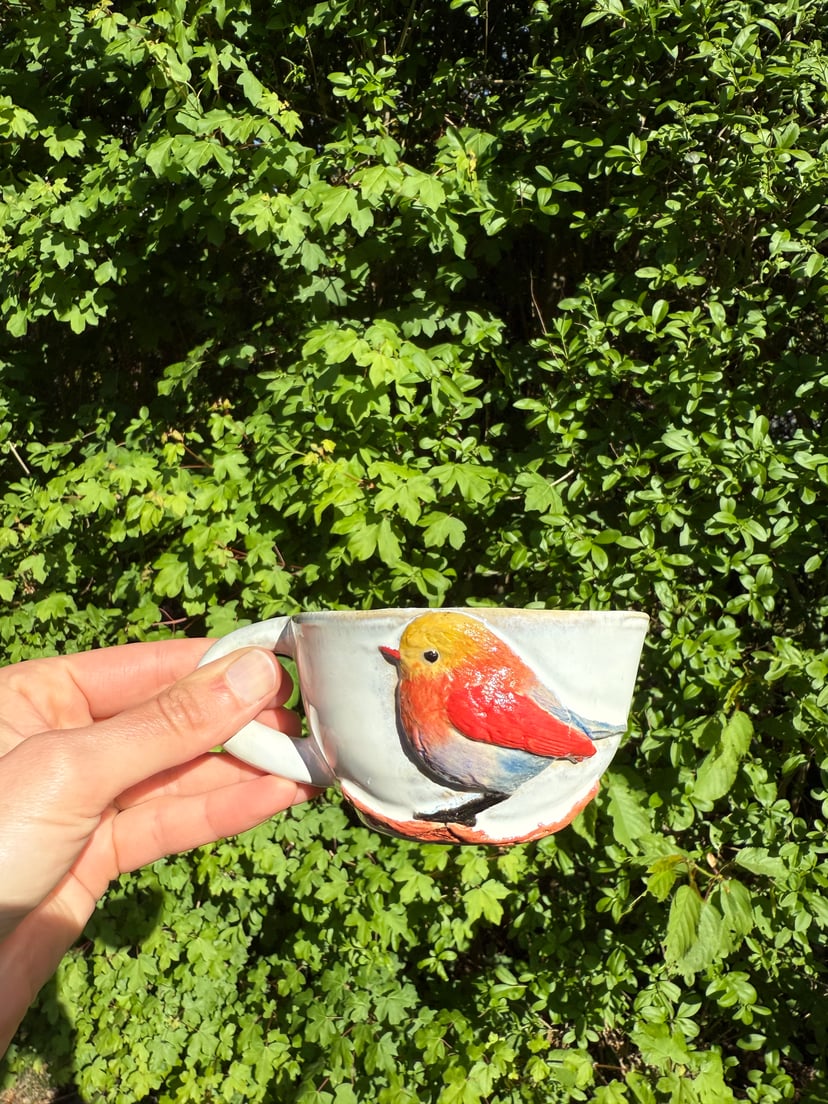 Filiżanka ptaszek - niebieska - ceramiczna filiżanka z dekoracją ptaka