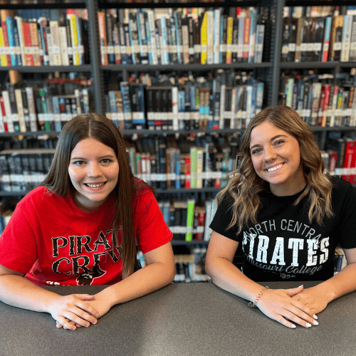 Two students in the library