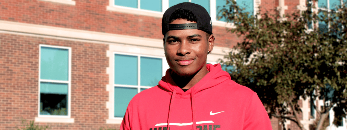 Student wearing a Pirate hoodie