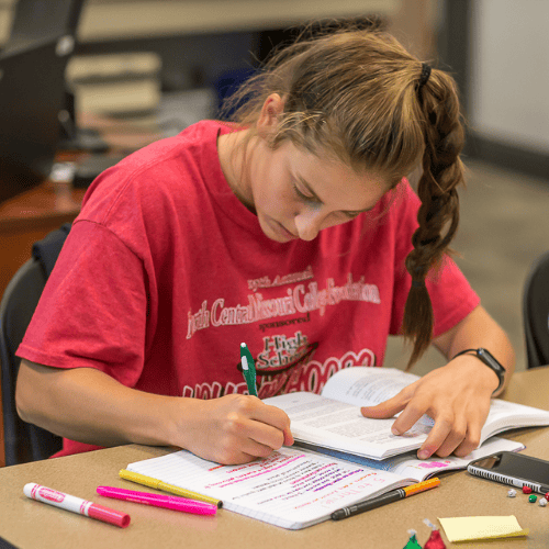 Student taking notes