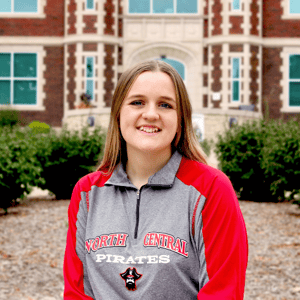 Student in front of Geyer