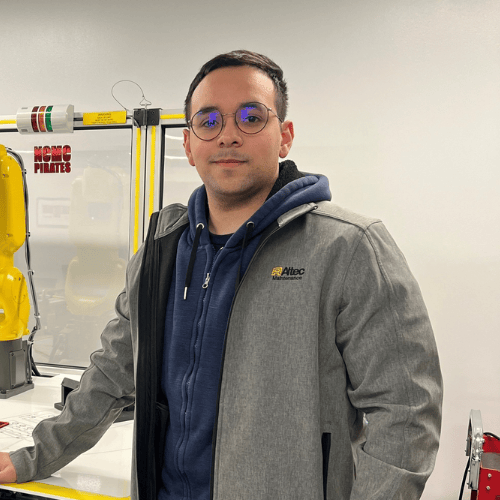 Student with equipment