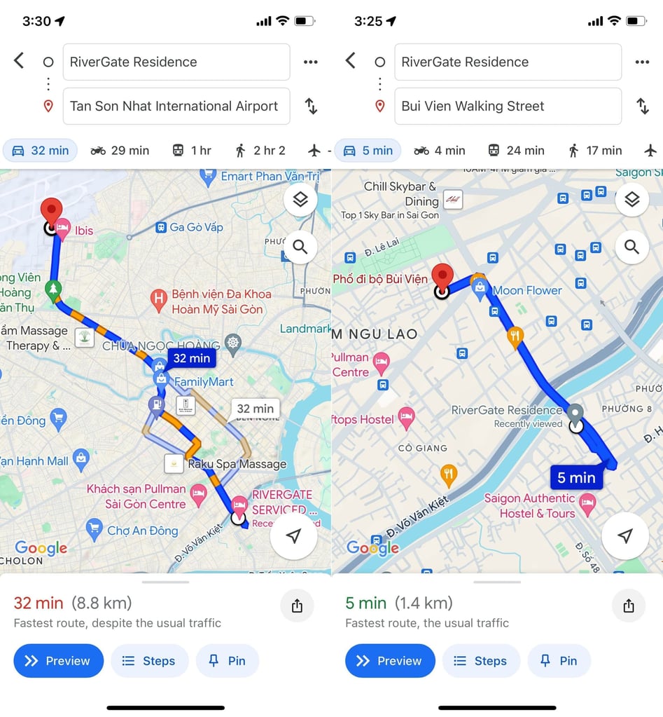 Vị trí đắc địa RiverGate Residence, kết nối nhanh chóng đến phố đi bộ Bùi Viện chỉ 5 phút và sân bay quốc tế Tân Sơn Nhất chỉ 32 phút di chuyển.