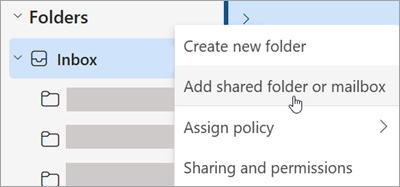 The Add shared folder or mailbox option in Outlook on the web