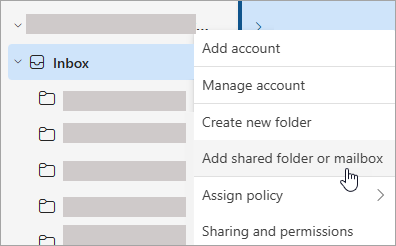 The Add shared folder or mailbox option in new Outlook