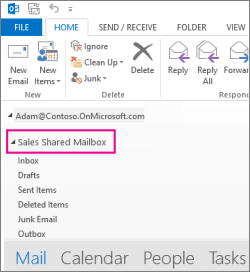 A shared mailbox displayed in the classic Outlook folder list