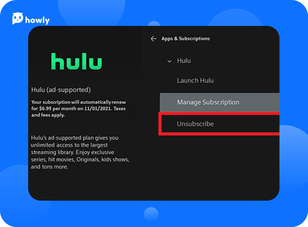 How to cancel Hulu subscription with Howly