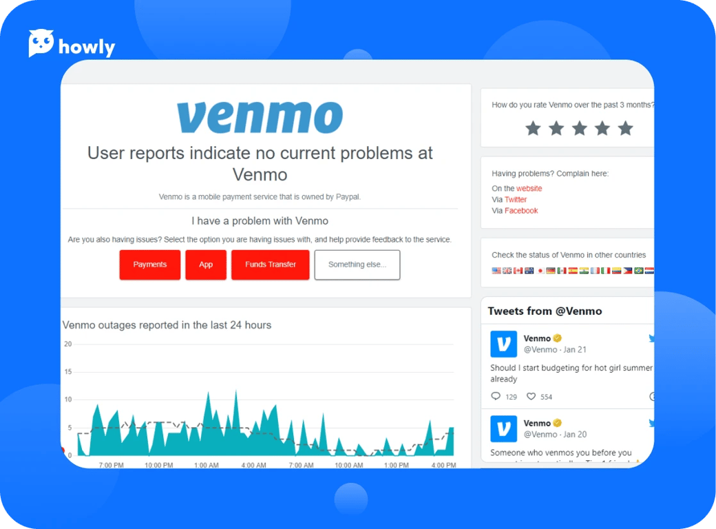 Reviewing Venmo server status 