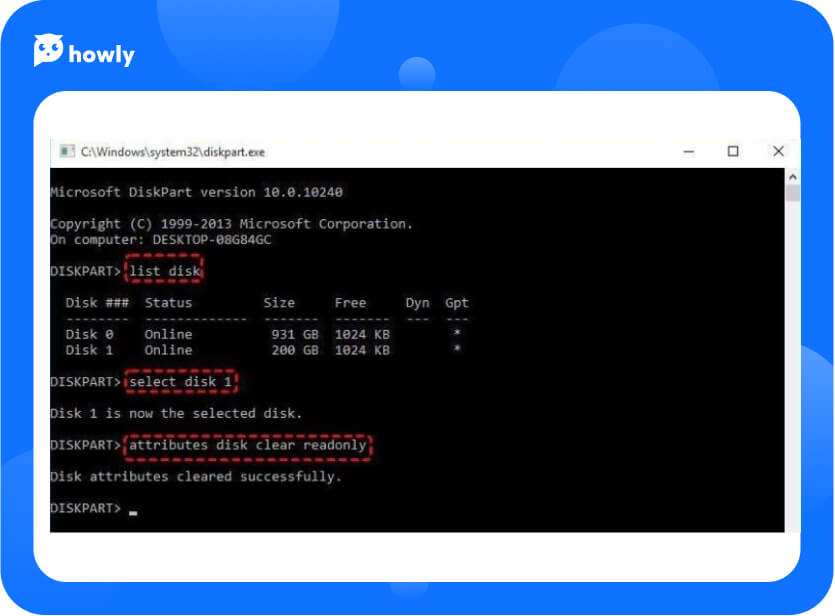 Remove read-only mode using Diskpart