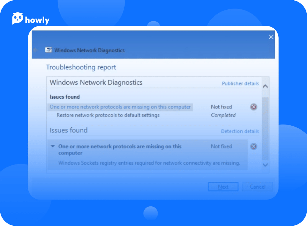Windows 10 error: One or more network protocols are missing on this computer