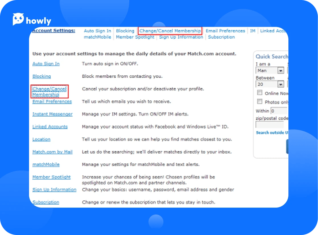 How to cancel my Match subscription with Howly