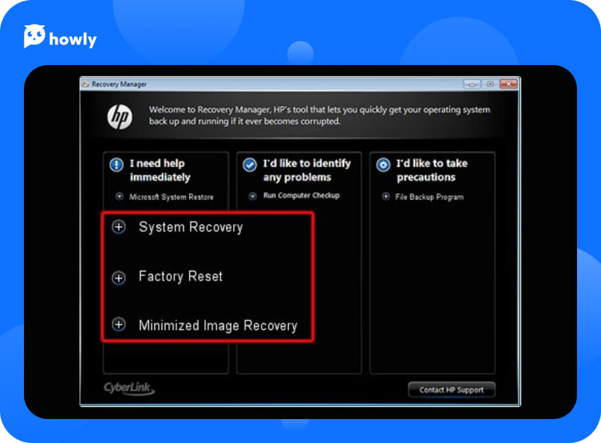 Restoring Hewlett Packard factory settings using HP Recovery Manager