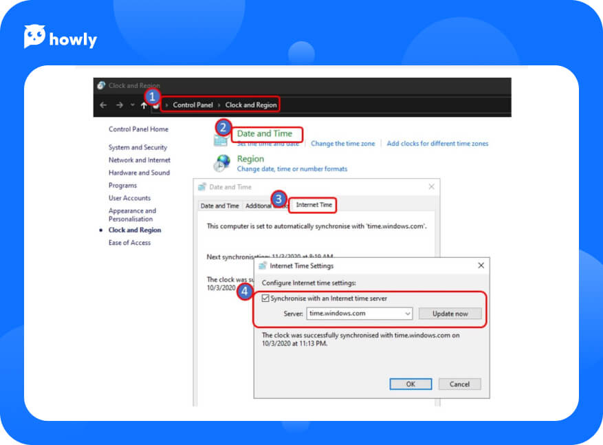 Clock synchronization with server time