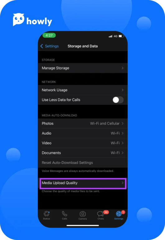 Change WhatsApp photo quality setting