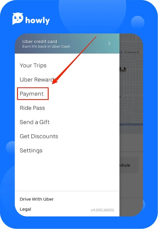 Correct credit card details in the Uber app