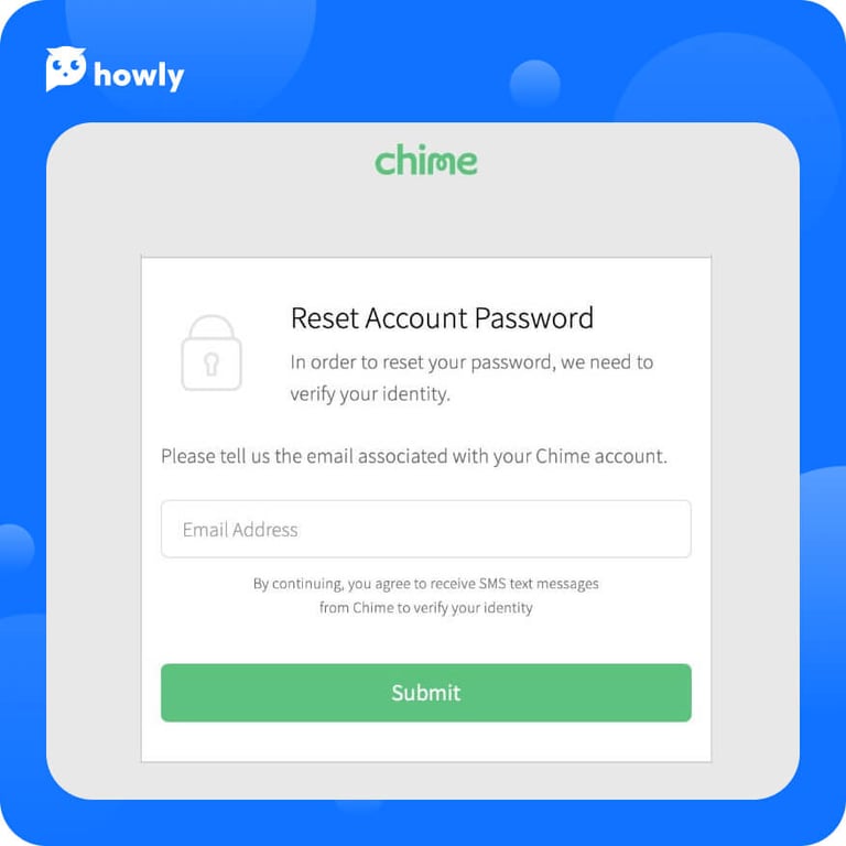 Reset the Chime account password on the official website