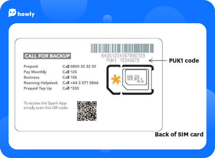 The PUK code on the SIM card package